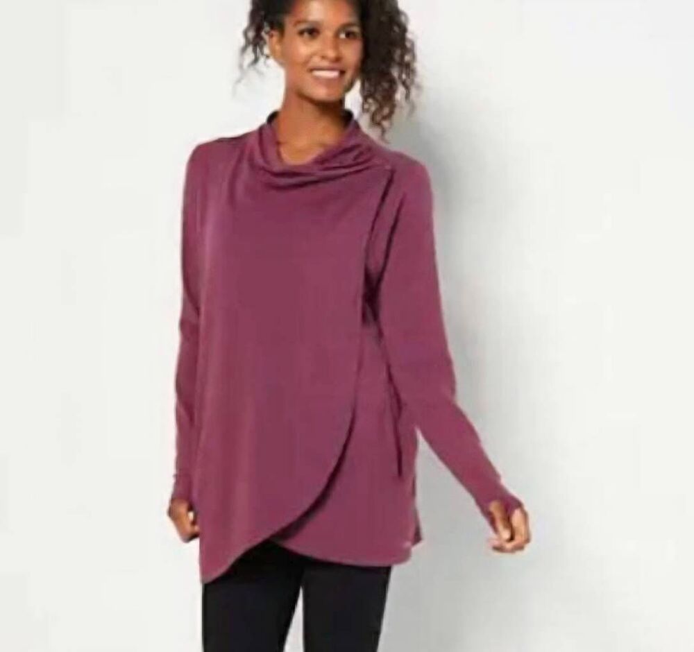 zuda Z-Knit Drape Shoulder Wrap Cardigan with Snaps Eggplant Large Minimalist Co